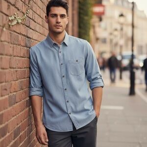 Ted Baker Chambray Blue Casual Button Front Shirt Men’s Size Large